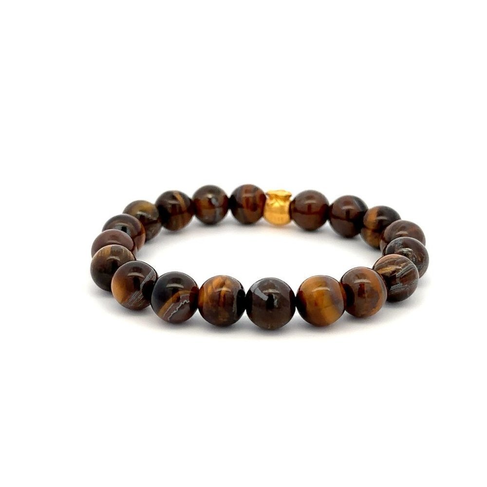 24K Gold Money Bag Lucky Charm Bracelet Gemstones Tiger Eye Brown 8 mm - Picture 4 of 5